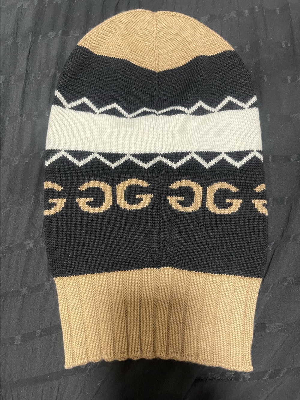 Authentic GUCCI Black and Tan Knit Ski Mask with Cream Accent Size L - Picture 2 of 8
